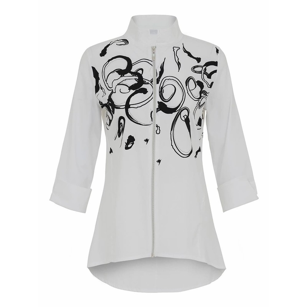 Women's White Blouse Size XS Zip Up 3/4 Sleeve Dressy Hi-Low NWT Ever Sassy